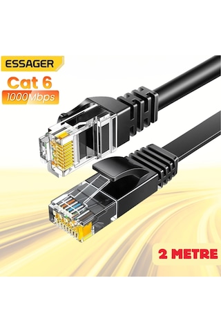 Essager 2 Metre Cat6 1000mbps Süper Hızlı Gecikmesiz Ethernet Kablosu, 1gbps Altın Kablama Uçlu İnternet Kablosu