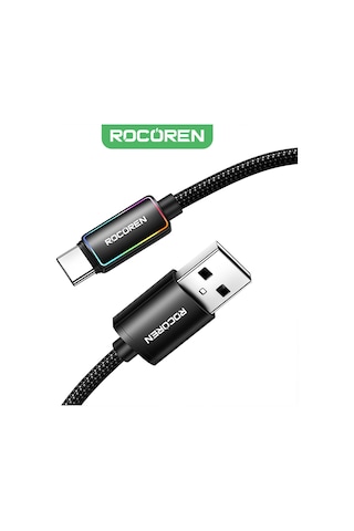 Rocoren Type-c To Usb-a Rgb Aydınlatmalı 3a Hızlı Şarj Ve Data Kablosu 1 Metre