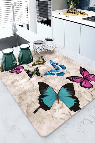 Çok Renkli Kelebekli Microfiber Bulaşık Kurutma Matı Mm027n11