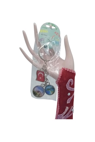 Türkiye Üçlü Epoksi Metal Çift Taraflı Damla Anahtarlık Turkey Gümüş