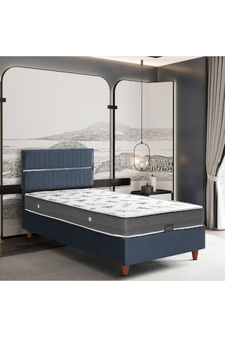 120x200 Stil Lacivert Comfort Yatak Baza Başlık Seti 3 Ü Bir Arada Konuma Özel Teslimat