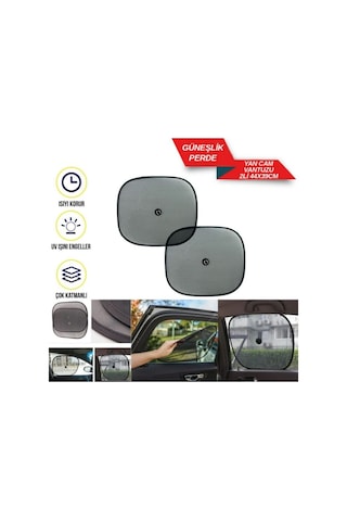 Araç Yan Cam Güneşlik 2 Li Set Statik Vantuzlu Oto Cam Perdesi Uv Koruyucu 44x39 Mm
