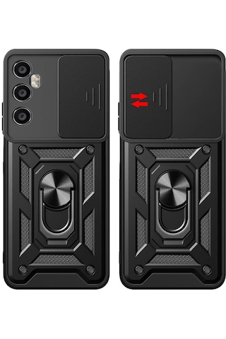 Realme C65 4g Kılıf Magnetik Standlı Kamera Korumalı Zore Sürgülü Vega Kapak Siyah
