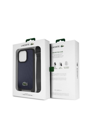 Apple Uyumlu iPhone 14 Pro Max Uyumlu Kılıf Lacoste Lisanslı Pu Pike Desen Askılı İkonik Timsah Logolu Lacivert -