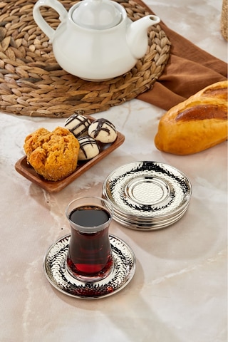 Cooker 6'lı Metal Dövme Desen Çay Tabağı Gold Ckr3576 Gold