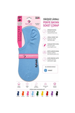 Uğur İnci Dikişsiz Likralı Penye Bayan Soket Çorap Renkli Seri Esnek, Yumuşak Dokulu, Günlük Kullanım Sneaker Çorabı 6 Mavi