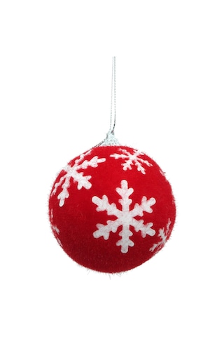 Yılbaşı Topu Kırmızı Kar Taneli 6 Adet 8cm