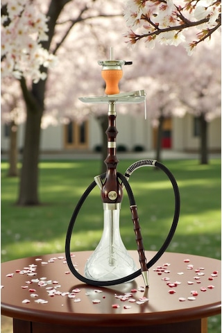 Özel Taşıma Çantalı Doğal Ahşap Gövdeli Tam Tahliye Sistemli Premium Nargile Takımı 75 Cm.