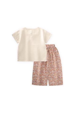 Cigit Bol Pantolonlu Müslin Takım 2-7 Yaş Ekru Çiçekli G.kurusu Ekru Çiçekli G.kurusu