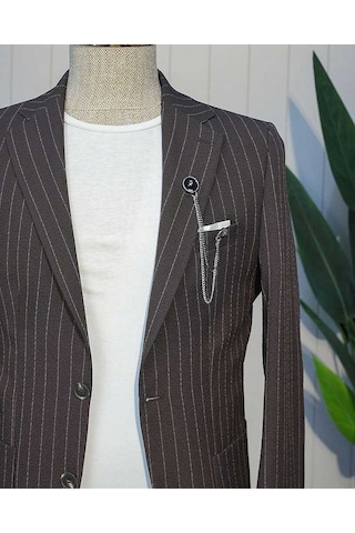 Bys Beystil Kahve Spor Casual Çizgili Takım Elbise Parodi -slim Fit