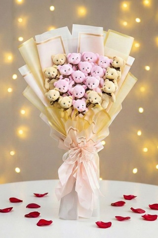 Sevgililer Günü Ne Özel: Deluxe 65 Cm Dev Peluş Ayıcık Buketi Pembe & Krem