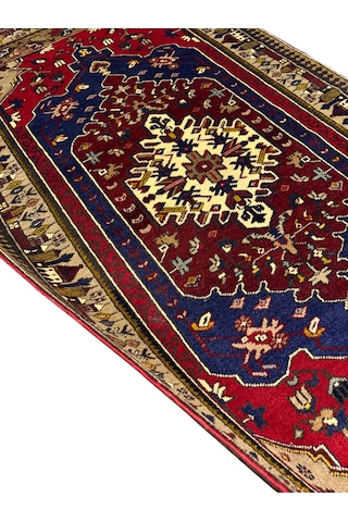 El Dokuma Sıfır Yahyalı Halısı 120x225 Kök Boyası Kırmızı Lacivert Yün Halı