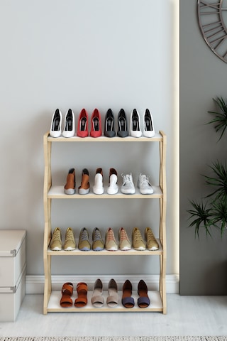 Zühre Safir Meşe -beyaz -4 Raflı Ahşap Ayakkabılık -çok Amaçlı Dekoratif Raf, Organizer Beyaz - Safir Meşe