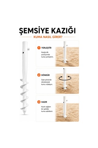 Beyaz Renk Plaj Şemsiye Kazığı 46 Cm