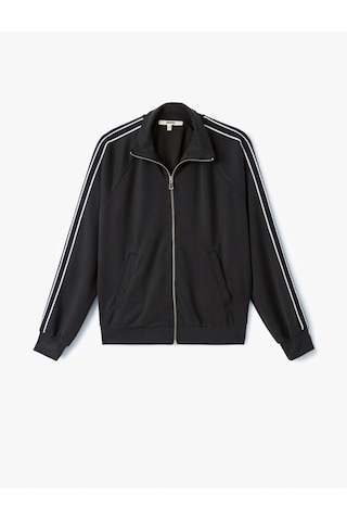 Koton Modal Karışımlı Çizgili Cepli Dik Yaka Tam Fermuarlı Sweatshirt Siyah 5sak10132ek Siyah
