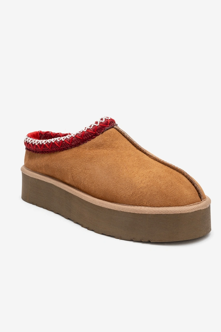 Luvishoes Luvi Shoes Avelıa Taba Süet Hakiki Deri Dikişli Kadın Kalın Tabanlı Kışlık Terlik Taba