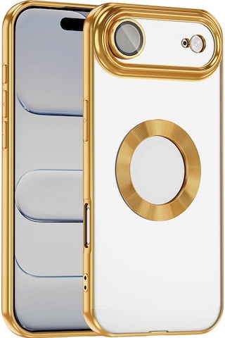 Apple Uyumlu iPhone 17 Air Kılıf Kamera Korumalı Logo Gösteren Zore Omega Kapak - Gold Gold