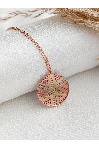 Gümüş Yeşil Mavi Pembe Zirkon Taş Barış Peace Madalyon Kolye