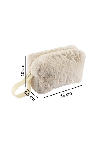 Chic Clutch Seyahat Makyaj Organizeri Kozmetik Çantası Tüy Peluş - 250 Krem