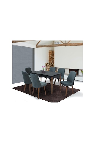 Familieconcept 6 Kişilik Yemek Masası Takımı Açılır Masa + 6 Sandalye Babyface Kumaş Krem Siyah