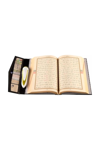 Kabe Desenli Kuran Okuyan Kalem Cami Boy Kuranı Kerim Elifba Cevşen Seti Siyah