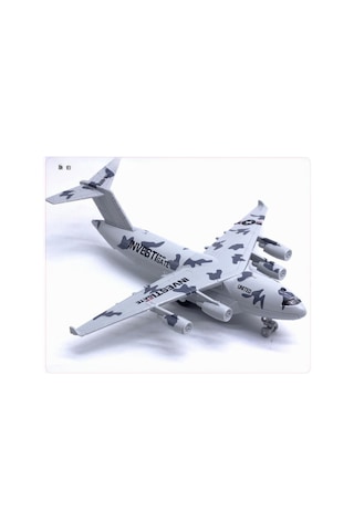 Metal Alaşım Işıklı Sesli Çek Bırak Askeri Kargo Uçağı - 22 Cm Büyük Boy Model Uçak