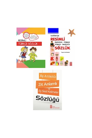 Resimli Türkçe Sözlük-resimli İngilizce Sözlük-eş Anlamlı,zıt Anlamlı Kelimeler Sözlüğü Ciltli