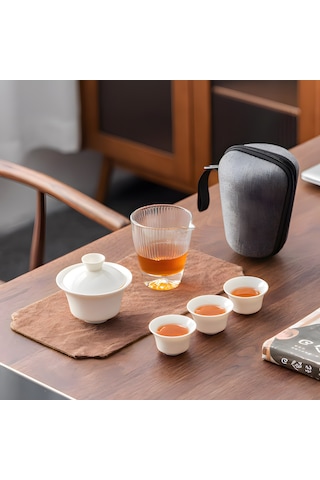 Seramik Seyahat Gaiwan Kungfu Çay Seti, Çin Beyaz Porselen Çay Kase Seti, Mat Ve Demlik İle, Ev İşletmesi Dış Mekan Otel İçin Taşınabilir Beyaz