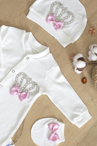 Sitilin Kız Bebek Papyonlu Pembe Taşlı Süslü Tulum Seti 0-3 Ay Stl6372 Pembe