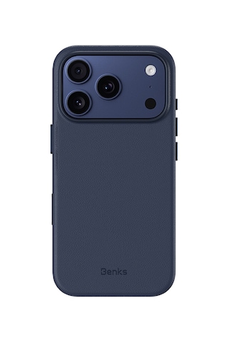 Apple Uyumlu iPhone 17 Pro Kılıf M-safe Şarj Özellikli Benks Vitapro Serisi Pu Deri Kapak Mavi Mavi