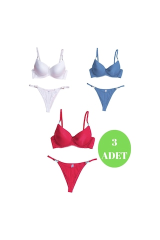 Murays Kadın 3 Lü Damla Taş Mikro Sütyen Takım Beyaz/mavi/bordo