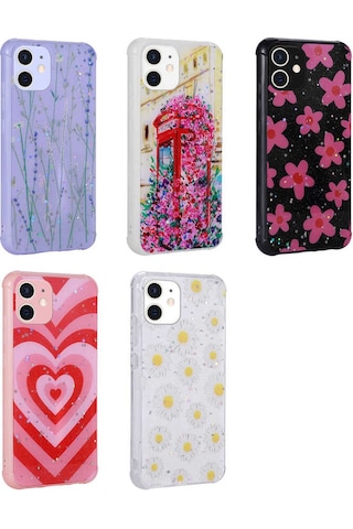 Apple Uyumlu iPhone 12 Kılıf Simli Desenli Kamera Korumalı Parlak Zore Popy Kapak Kalp