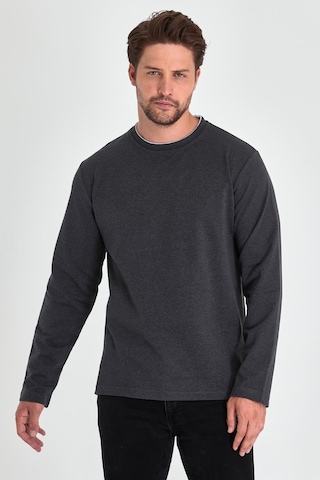 Mmetalic Erkek Çift Bisiklet Yaka Standart Rahat Kesim Sweatshirt Cmrb68-Antrasit