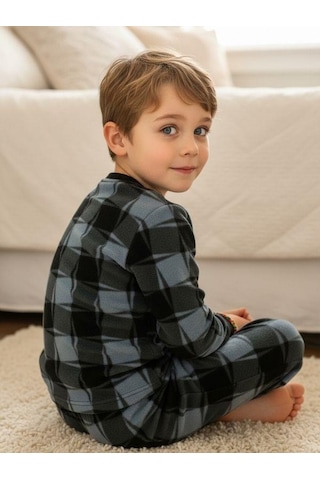 Zekids Erkek Çocuk Goal Baskılı Polar Pijama Takımı-16816 Füme