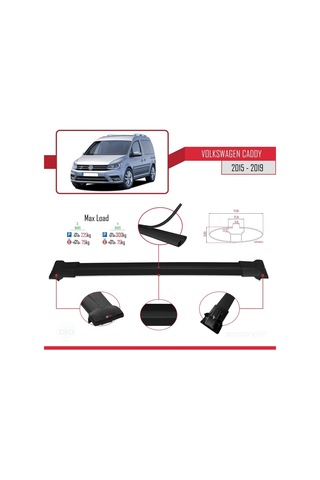 Volkswagen Caddy 2015-2019 Arası İle Uyumlu Fly Model Ara Atkı Tavan Barı Siyah 4 Adet Bar