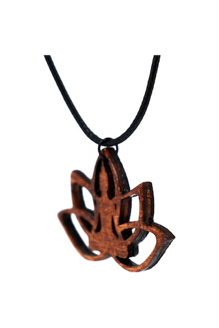 Tamgacrafts Özel Seri Lotus Çiçeği Ahşap Kolye Ucu 3x6 Cm Deri İpli Meditasyon Temalı Kahverengi