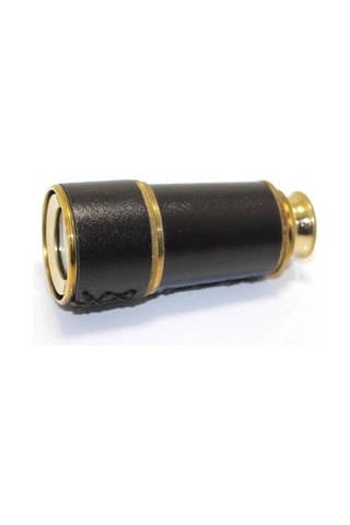 1 Adet Pirinç Dürbün Ahşap Kutulu, Deri Kaplamalı El Teleskobu, Vintage Spyglass, Monocular 20x4 Cm Sarı
