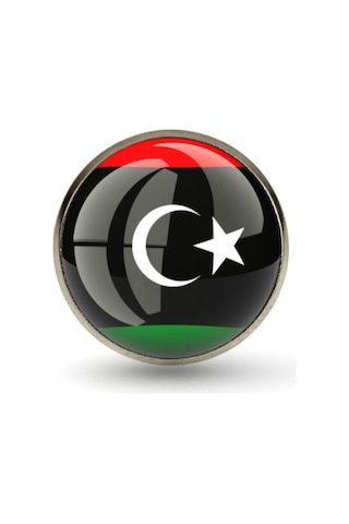 Libya Libya Bayrak Rozeti - Paslanmaz Çelik Yuvarlak Yaka Rozeti Çok Renkli