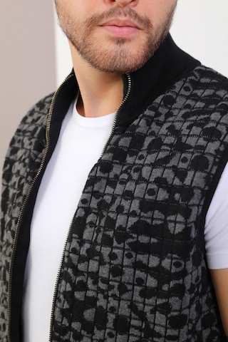 Ferraro Siyah/Antrasit Dik Yaka Cepli Pamuk Erkek Yelek-Siyah