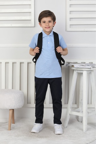 Modanino Erkek Çocuk %100 Pamuk Okul Tarz T-shirt 5-13 Yaş 12273 Açık Mavi