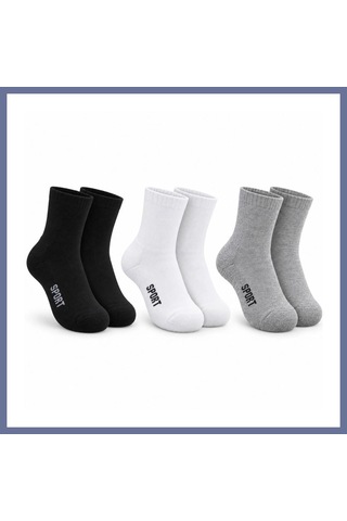 Bezos Çocuk Spor Çorap 3'lü Set Siyah Beyaz Gri İnce Dikişli Kokulu Yıkama Yumuşak Esnek Günlük Çorap Seti Dlra Çok Renkli