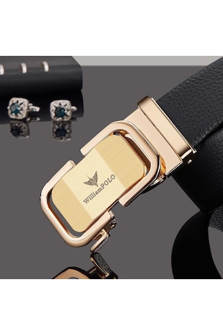 William Polo Williampolo Elit Hakiki Deri Metal Gold Tokalı Erkek Kemer Siyah