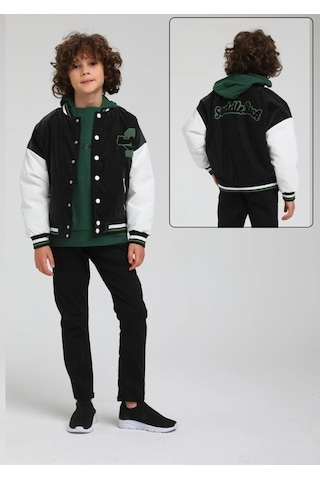 Jack Lions Erkek Çocuk İçi Kapitone Siyah Beyaz Kolej Mont-13656 Siyah