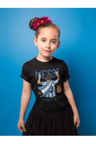 Sevbano Messi Argentina 10 Baskılı Unisex Futbolcu Çocuk Tişört 1-12 Yaş Siyah