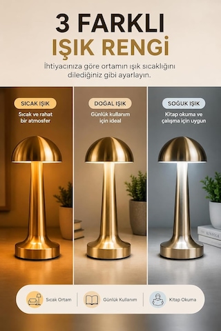 Şarjlı Dokunmatik Metal Masa Lambası Silver 3 Renk Işık, Ayarlanabilir Parlaklık, Kablosuz Led Gece Lambası Ev, Ofis, Kafe, Restoran Ve Yatak Odası Dekoratif Aydınlatma Diğer