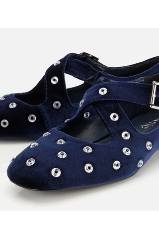 Hotiç Kadın Lacivert Kadife Taşlı Çapraz Bantlı Babet 01ayh314680a680 01ayh314680a680 Lacivert