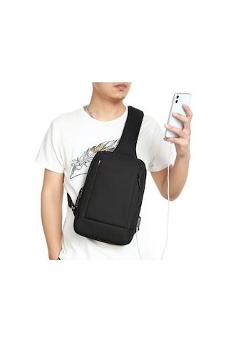 Prestigegoods Yurt Dışından Gelen Vshop Oumantu 903 Oxford Bez Göğüs Çantası Siyah - Su Geçirmez, Usb Şarj Gri