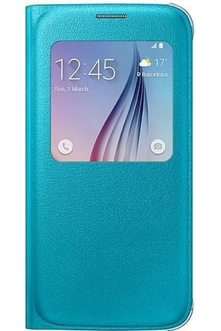 Samsung Uyumlu S6 S-view Cover Kılıf Deri Mavi Ef-cg920plegww Mavi