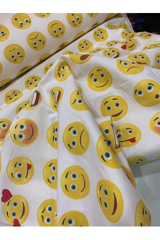 Duck Keten Kumaşı Emoji Desen Leke Tutmaz Ev Tekstili Döşemelik