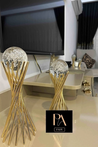 Gold K 2'li Ofis Metal Aksesuar Biblo Ev Salon Dekorasyon Obje